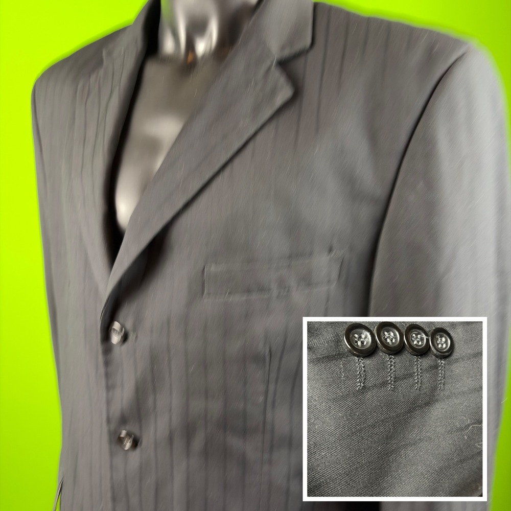 Vinci Mens Black Tonal Pinstripe Blazer 46R Designed Italy Sport Coat Jacket